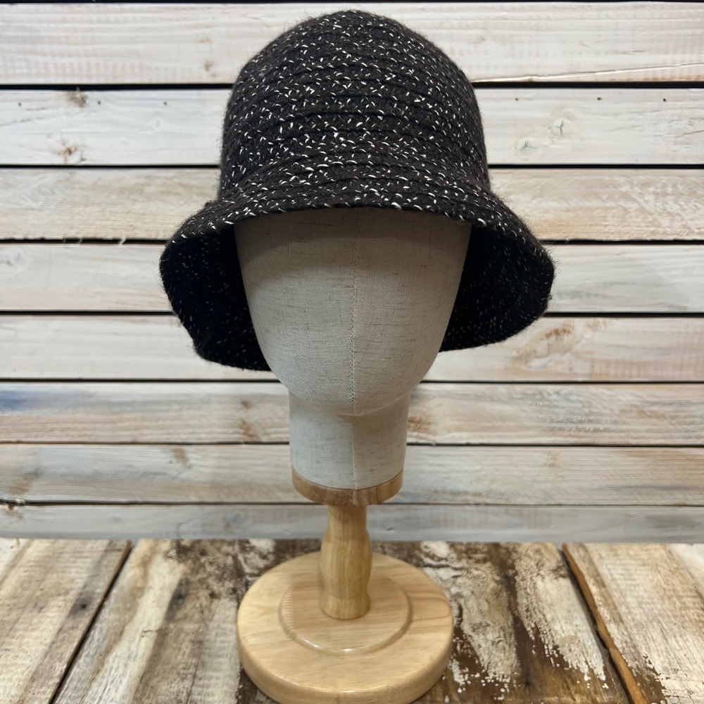 Vintage Nine West Black Wool Knit Cloche Bucket Hat Flower Detail OS - Picture 2 of 9